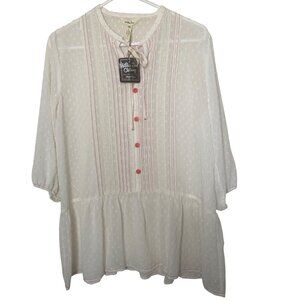 NWT Matilda Jane  Blouse Womens‎ Size M White Swiss Dot Peasant Button-Up Sheer